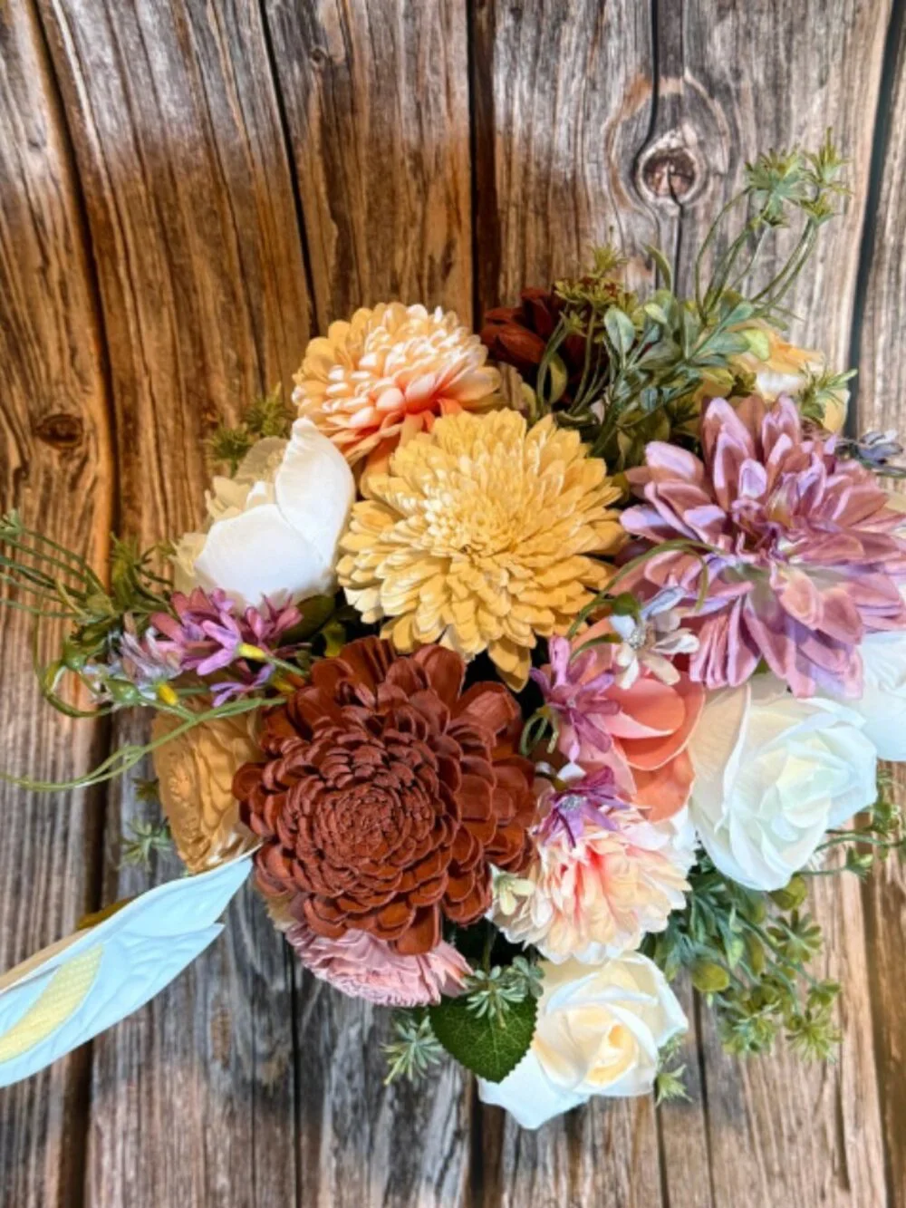 Rustic Burgundy Sola Wood Floral Arrangement in wooden box farmhouse home decor